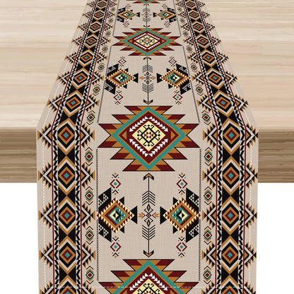 The Southwest Mesa – Native American Geometric Linen Table Runner