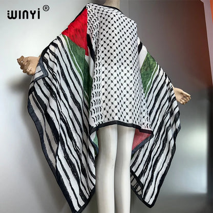 WINYI print abaya muslim summer fashion Party dress Beachwear Africa Lady kaftan holiday Female Beach Cover Up Robe