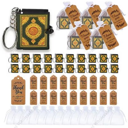100-24PCS Mini Quran Keychain Book Muslim Islamic Key Chain for Religious Souvenir Gifts RamadanBag Purse Handbag Ornament