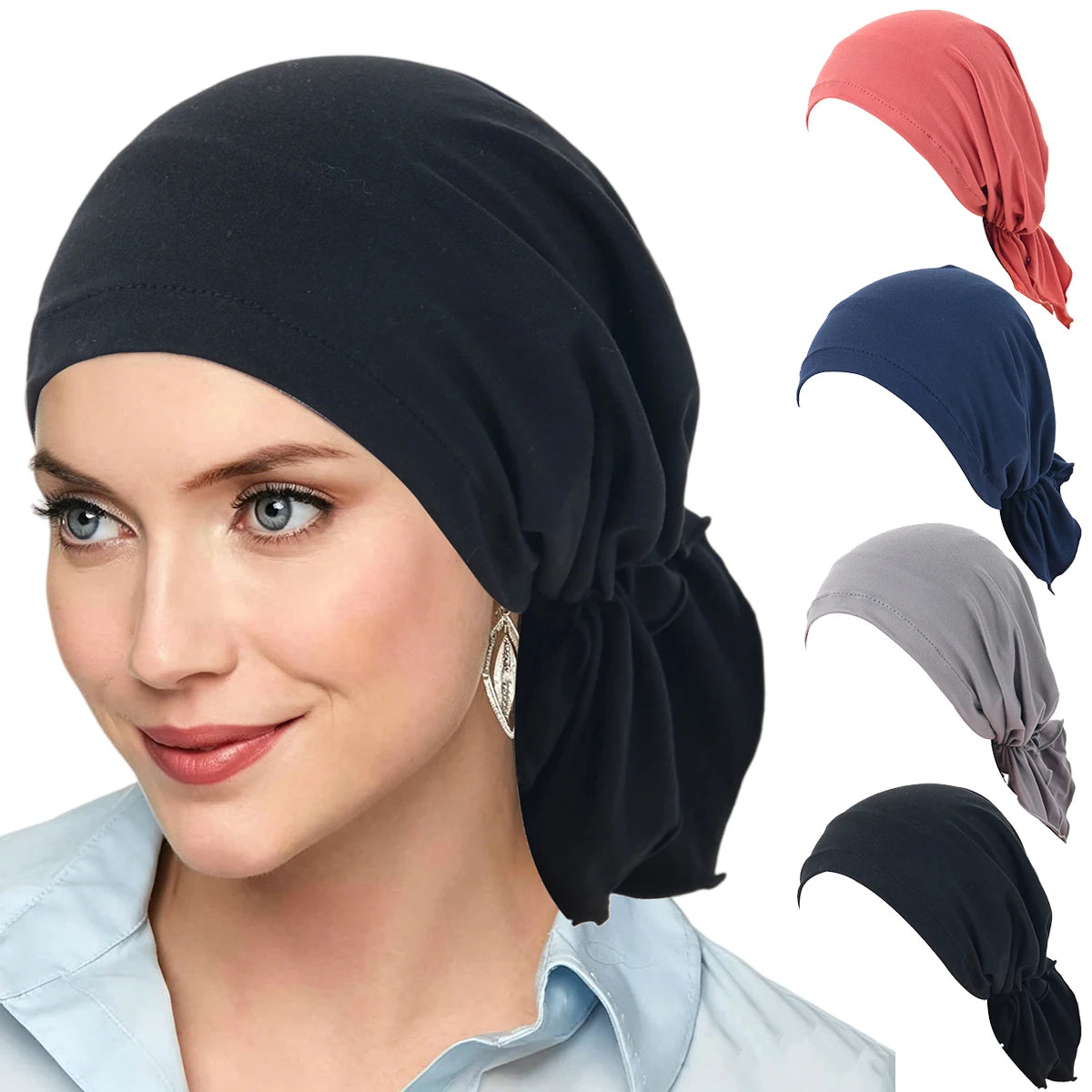 Soft Elastic Women Turban Caps Muslim Headscarf Bonnet Pre-Tied Hijab Headwrap Cap Soft Lady Hair Loss Chemo Cap