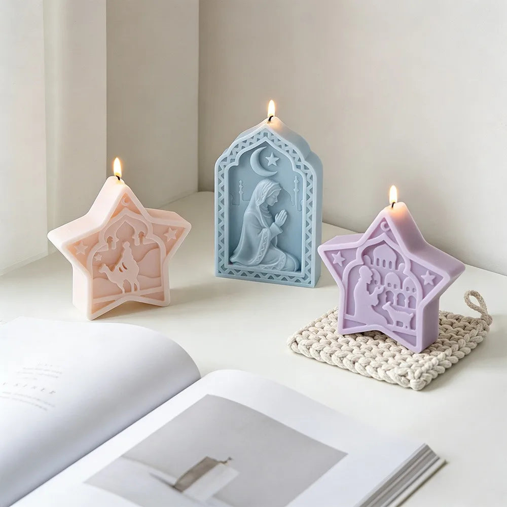 Arabic Star Moon Relief Candle Mold Islamic Mosque Camel Silicone Mold for DIY Gypsum Soap Candle Making Middle Eastern Decor