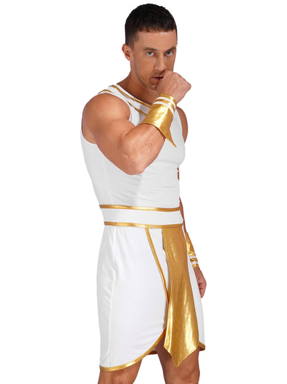 Pharaoh & Spartan Robe Costume – Men's Egyptian God Cosplay with Cuffs