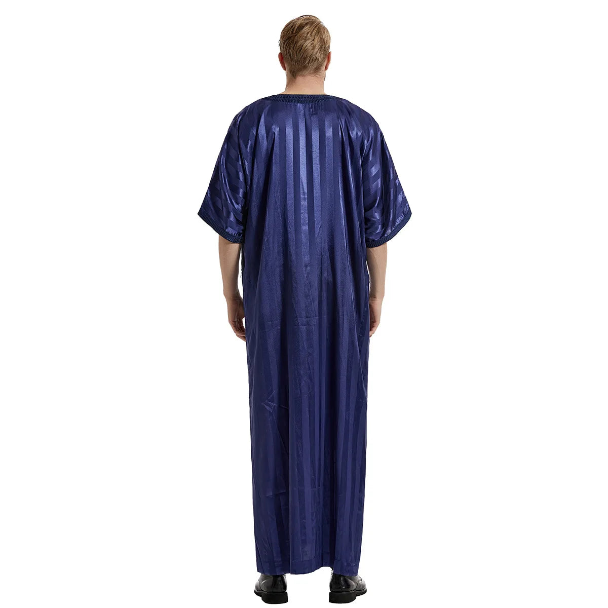 Middle Eastern Muslim Men's Striped Middle Sleeve Embroidered Robe Half Sleeve Arabic Costume Traditional Men's Robe