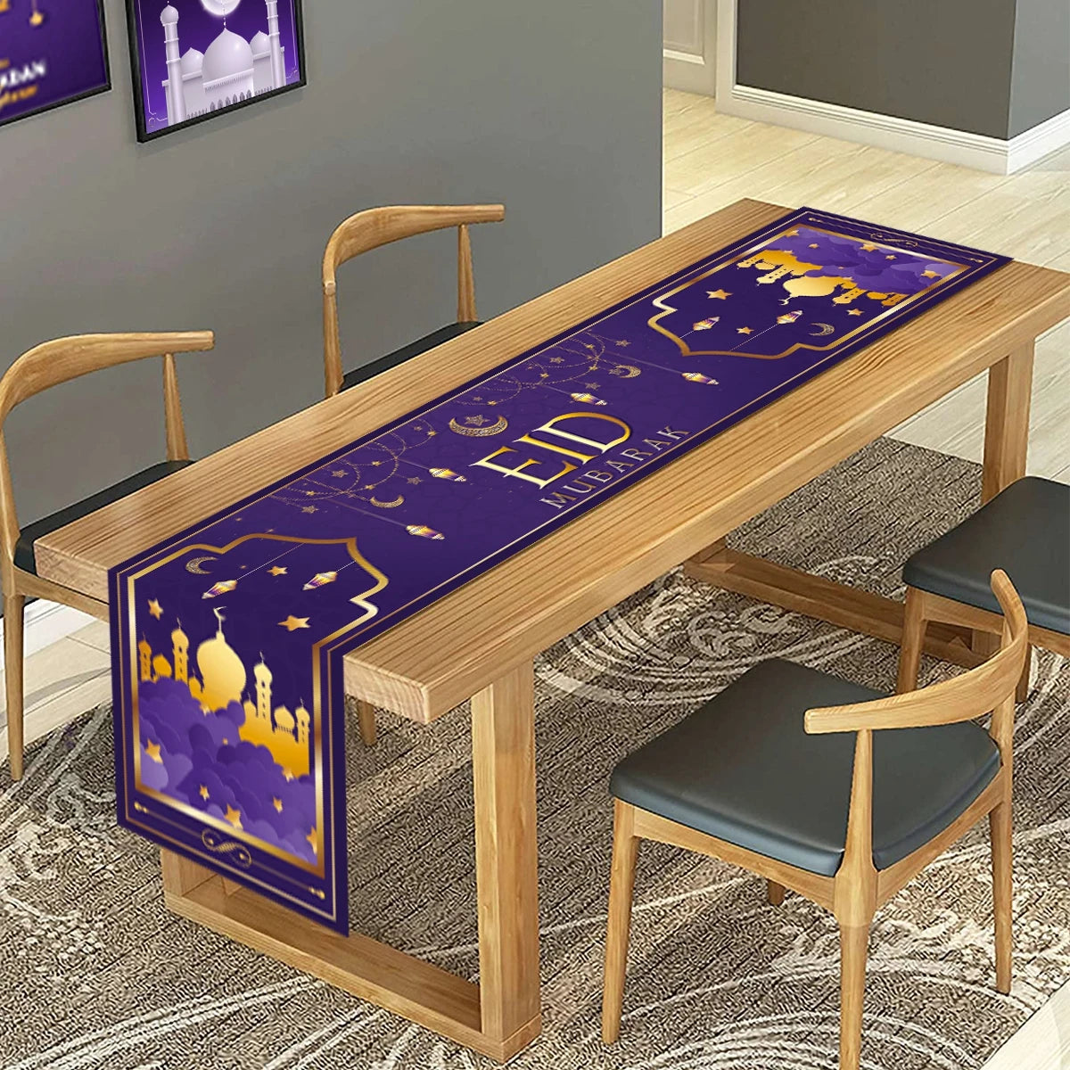 EID Mubarak Decoration Table Runner Ramadan Decor 2024 For Home Tablecloth Ramadan Kareem Islamic Muslim Party Eid Al-Fitr Gifts