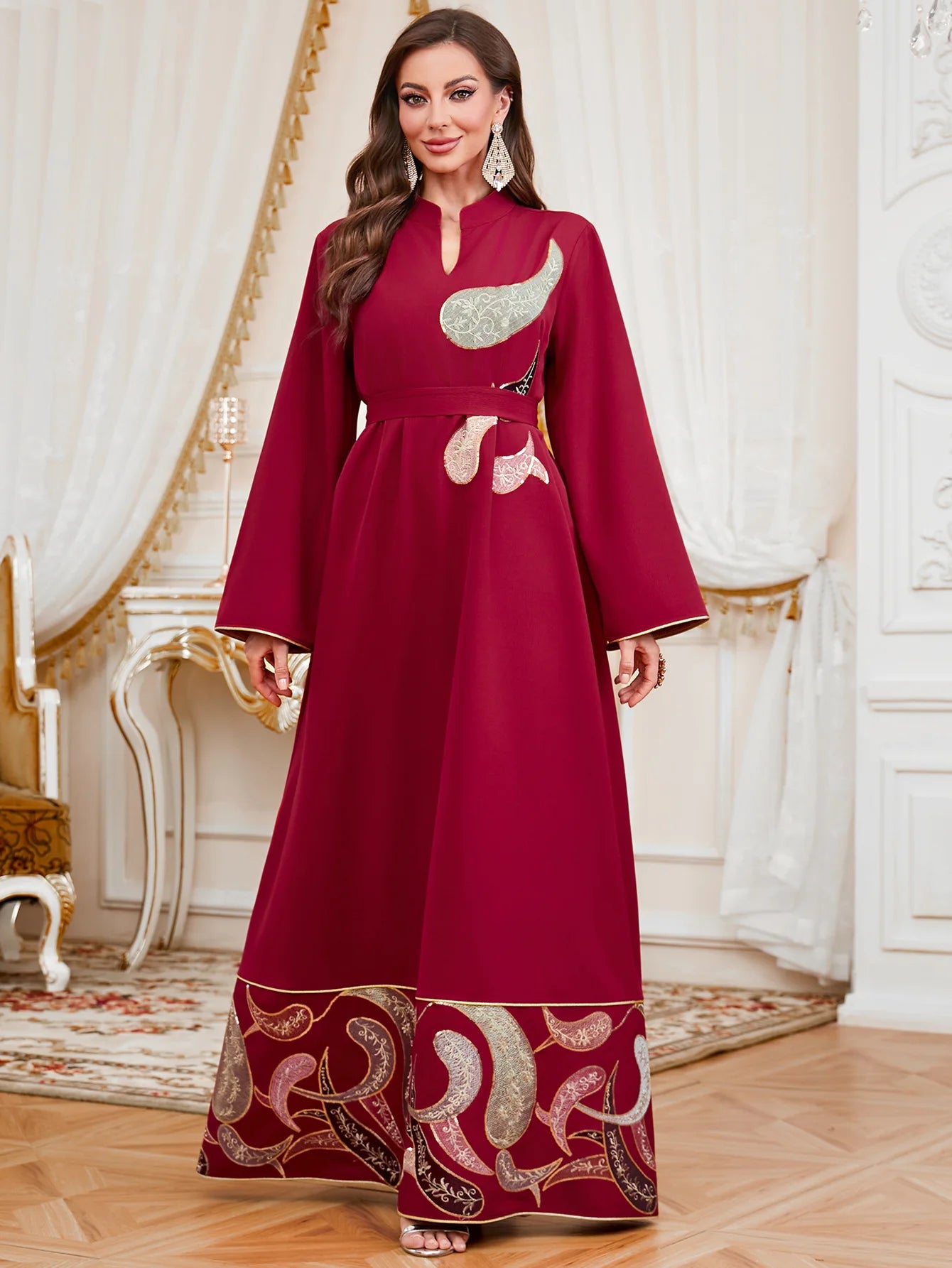 Elegant Eid Muslim Evening Party Jalabiya Marocain Dress Ramadan Arabic Embroidery Abaya Islamic Turkish Moroccan Kaftan Gown