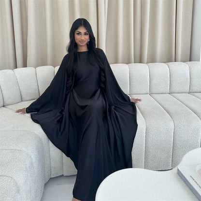 Eid Muslim Kaftan Satin Batwing Abaya Dubai Luxury Arabic African Dresses Abayas For Women Caftan Marocain Robe Femme Musulmane