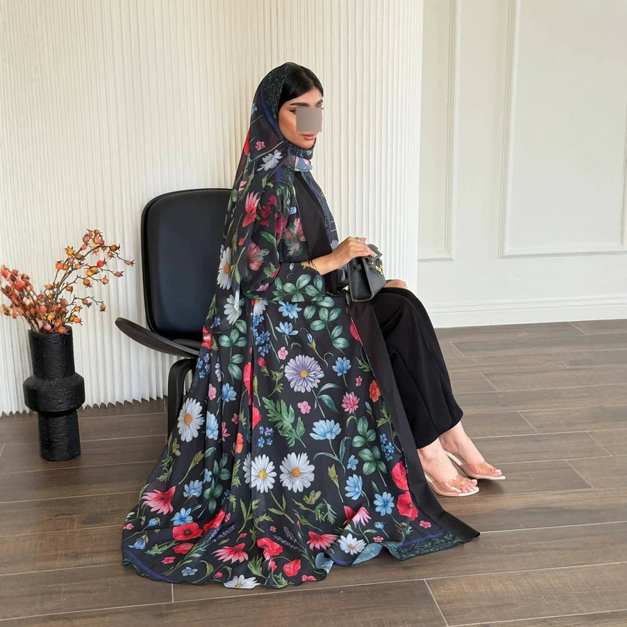 Flower Print Eid – The Open Cardigan Khimar Set for the Muslim Woman in America