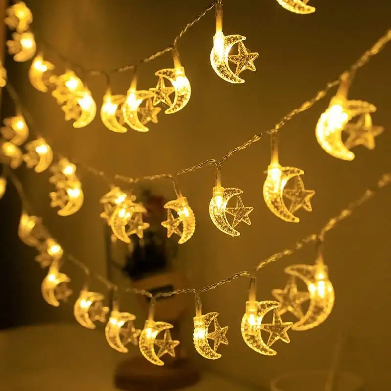 Star Moon Light String, 3M 20 LED Ramadan Decorative Star and Moon String Battery Powered for Wedding Festival Decoration