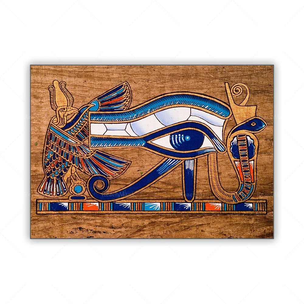 Nefertari, Horus & Ra Canvas Print – Egyptian Mural Art, Contemporary Pharaoh Decor