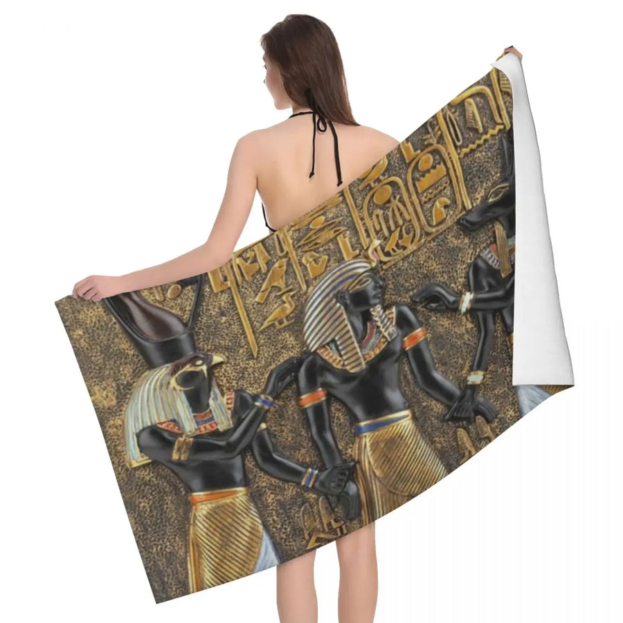 Tutankhamun Hieroglyphic Beach Towel – Quick-Dry Egyptian Pharaoh Bath Towel