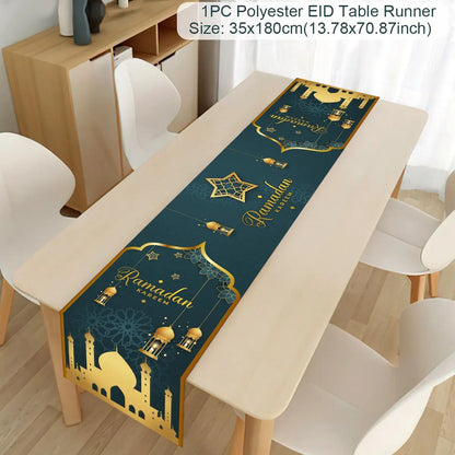 EID Mubarak Decoration Table Runner Ramadan Decor 2024 For Home Tablecloth Ramadan Kareem Islamic Muslim Party Eid Al-Fitr Gifts