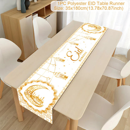 EID Mubarak Decoration Table Runner Ramadan Decor 2024 For Home Tablecloth Ramadan Kareem Islamic Muslim Party Eid Al-Fitr Gifts