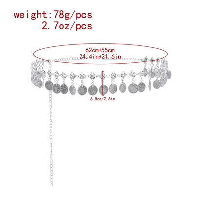 Vintage Coin Tassel Waist Chains For Women Black Crystal Bohemian Ethnic Charms Belly Jewelry India Gypsy Turkey Accessory Gift