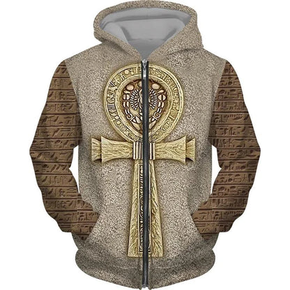 Eye of Horus 3D Zip Hoodie – Unisex Egyptian Print Oversized Sweatshirt