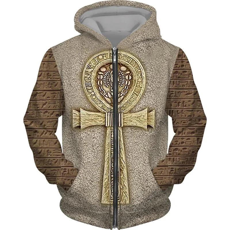 Eye of Horus 3D Zip Hoodie – Unisex Egyptian Print Oversized Sweatshirt