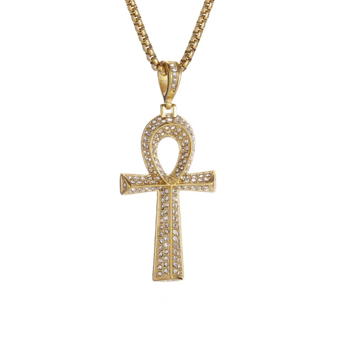 Gold Ankh Cross Pendant – Stainless Steel Key of Life Necklace for Men & Women
