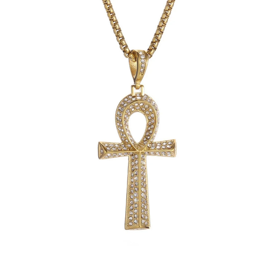 Gold Ankh Cross Pendant – Stainless Steel Key of Life Necklace for Men & Women