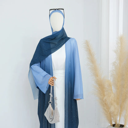 Islamic Shiny Gradient Color Cardigan for Women Muslim Hijab Abaya Dubai Party Dresses Turkey Kaftan Moroccan Robe Fashion