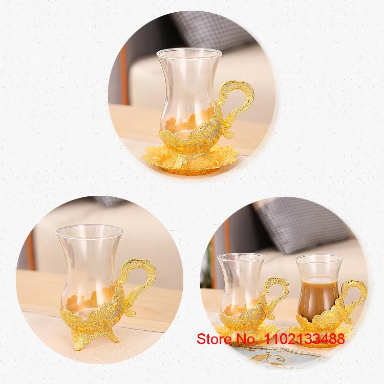 Gold Coffee Cup & Saucer Set – Luxury Middle Eastern Glasware for Tea & Coffee