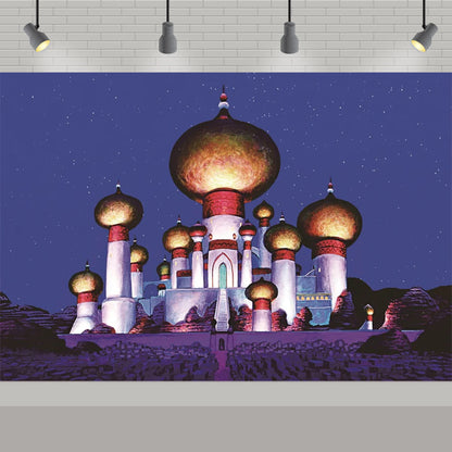 Arabic Aladdin Muslim Gold Mosque Background Fabric Princess Birthday Party Gift Photography Prop Decoration Banner Girl Poster