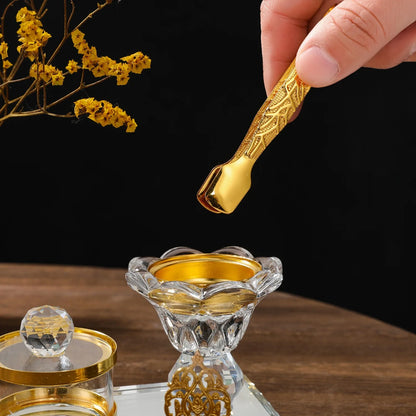 Arabic Crystal Incense Burner Set With Storage Jar Tweezers Dual Use Candle Holder Ornate Glass Aroma For Home Party Decorations