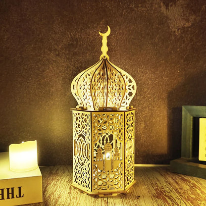 Ramadan Kareem LED Wooden Lantern Eid Mubarak Decoration for Home 2023 Islamic Muslim Party Supply Eid Al-Fitr Ornaments Lantern