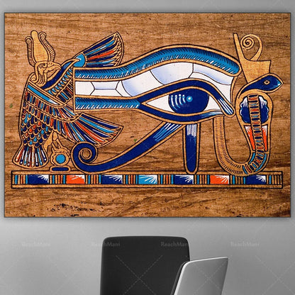Nefertari, Horus & Ra Canvas Print – Egyptian Mural Art, Contemporary Pharaoh Decor