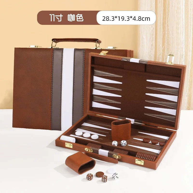 11 Inch Wholesale High Quality Travel Size Leather Backgammon Board Game Set Made in China