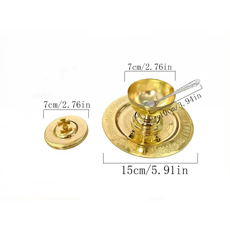 Gold-Plated Orthodox Communion Chalice Set – Holy Cup with Lid, Spoon & Paten