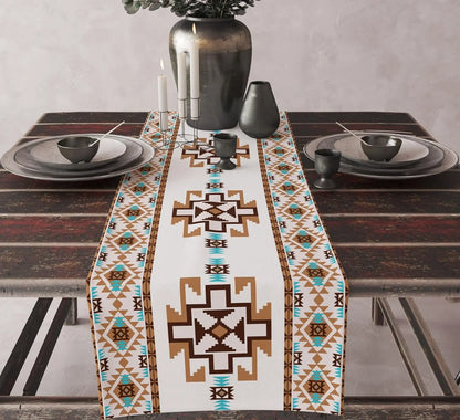 The Aztec Linen – Boho Abstract Geometric Table Runner