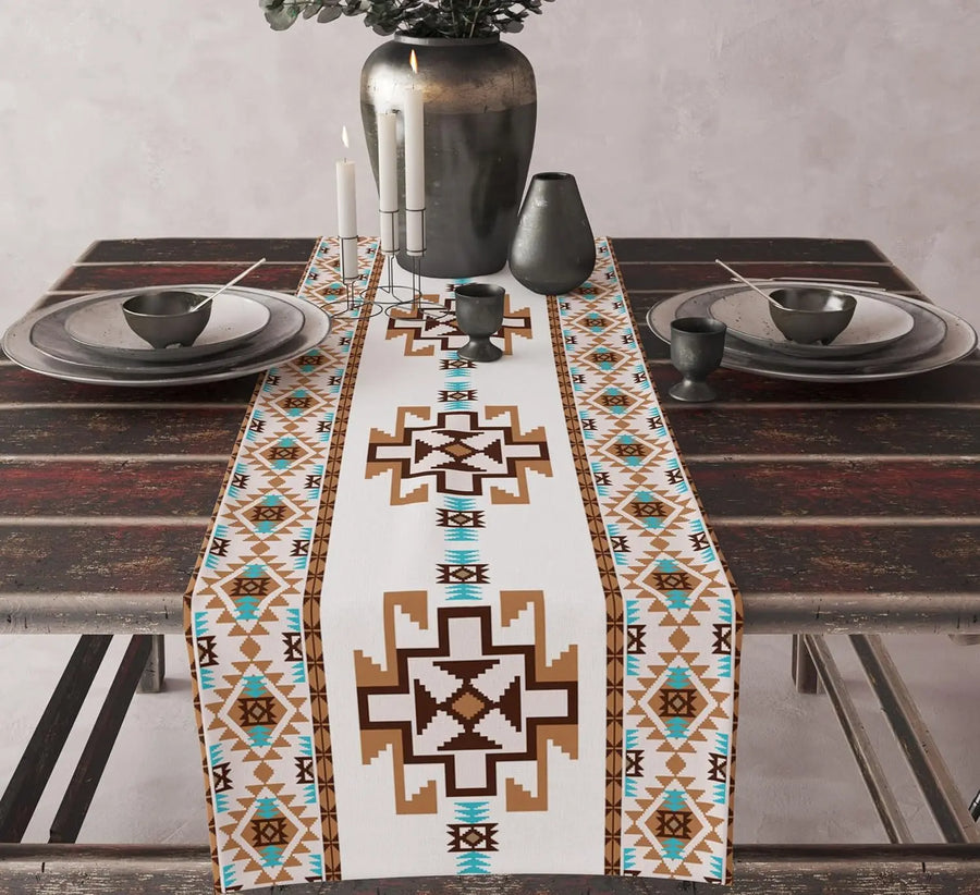 The Aztec Linen – Boho Abstract Geometric Table Runner