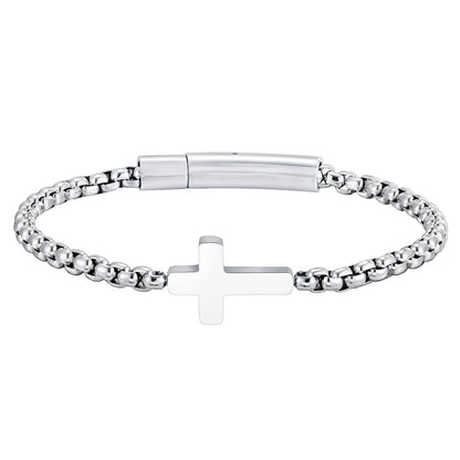 Cross Chains Link Bracelets for Men Boys,Stainless Steel Ball Chain Wristband,Stylish Jewelry Gift for Dad Husband