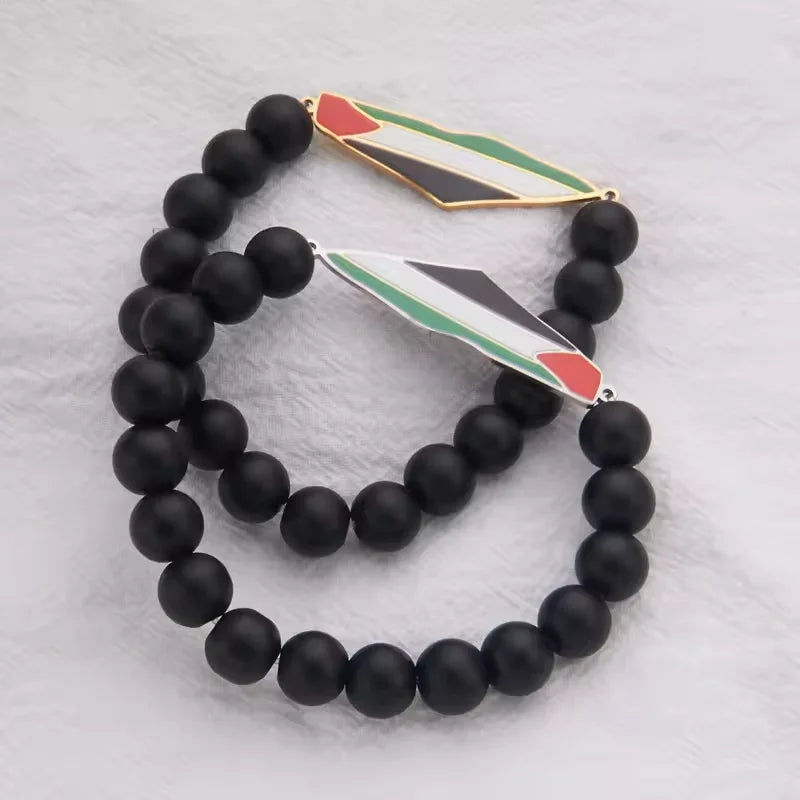 Palestine Beaded Bracelet for Men Hand Chain Stainless Steel Palestine Map Flag Pendant Jewelry Accessories Series