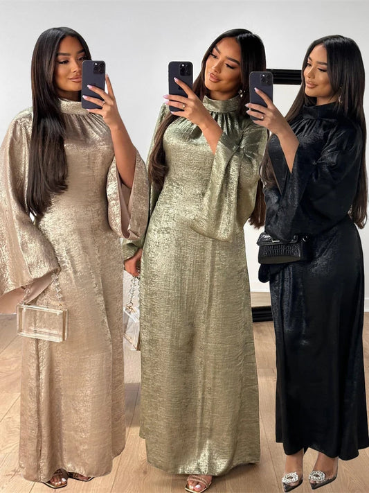 The Satin Dubai Kaftan – Luxury Embroidered Abaya Dress for Women
