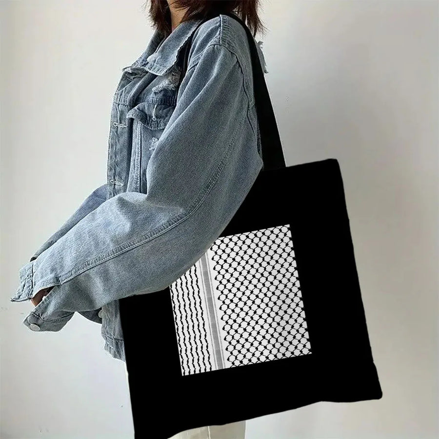 Heart Peace Floral Shoulder Bag – Arabic Calligraphy Keffiyeh Tatreez Art