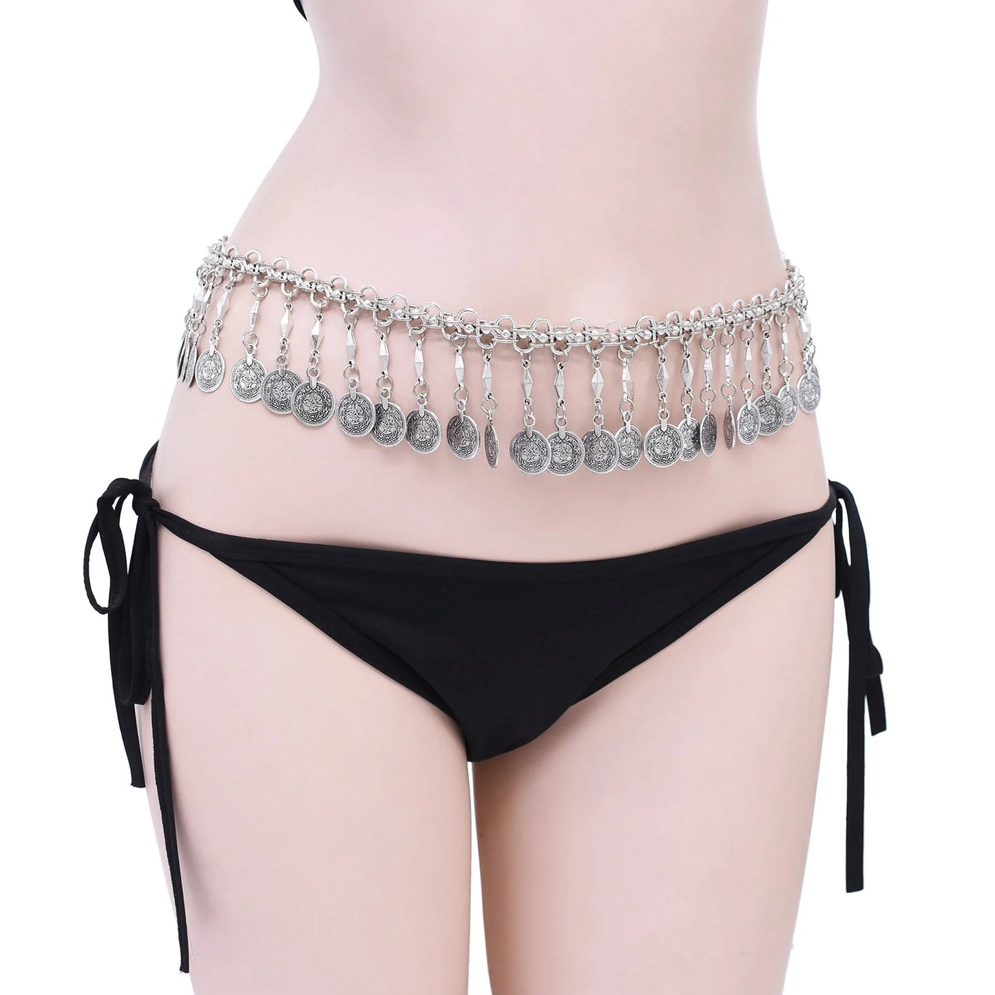Vintage Coin Tassel Waist Chains For Women Black Crystal Bohemian Ethnic Charms Belly Jewelry India Gypsy Turkey Accessory Gift