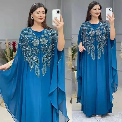 Elegant Moroccan Kaftan Set – 2 Piece Chiffon Abaya Dress