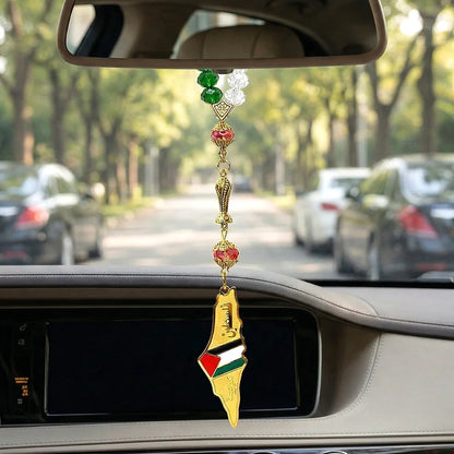 Palestine Map Flag Arabic Letter Car Pendant for Women Men Stainless Steel Silver Color Country Colorful Prayer Beads Jewelry