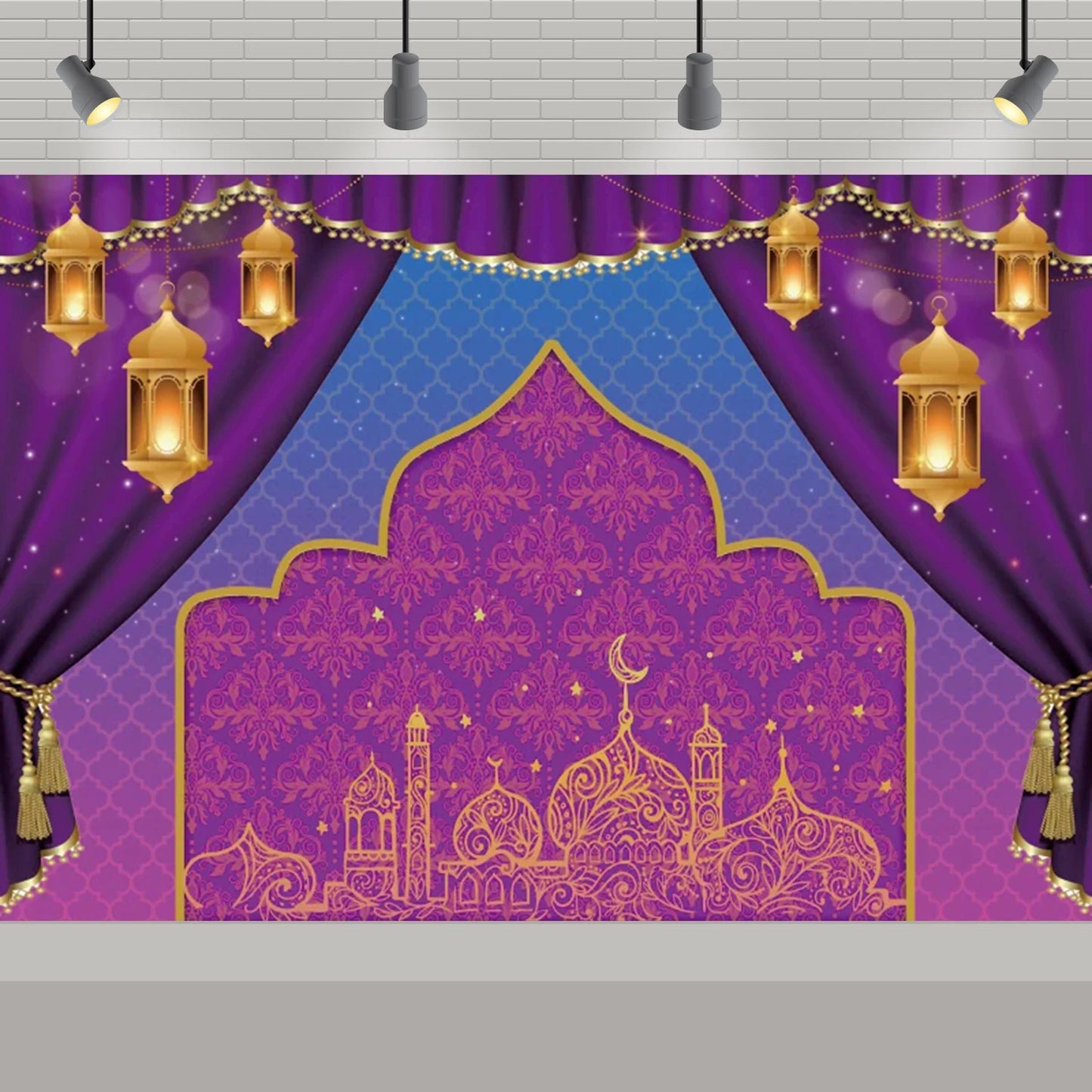 Arabic Aladdin Muslim Gold Mosque Background Fabric Princess Birthday Party Gift Photography Prop Decoration Banner Girl Poster