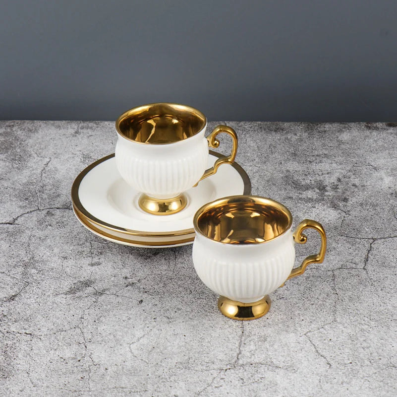 Best 2pcs/set Turkish Coffee Cups Set Of 2 Ceramics Cup Of Coffee Creative Gifts Relief Teacup And Saucer Set Retro 90ml Gobelet
