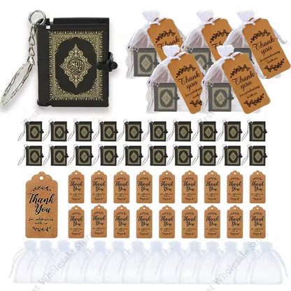 100-24PCS Mini Quran Keychain Book Muslim Islamic Key Chain for Religious Souvenir Gifts RamadanBag Purse Handbag Ornament