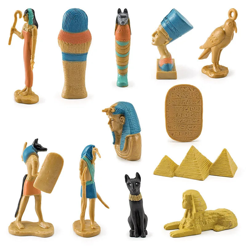 12-Piece Egyptian Mini Model Set – Sphinx, Pyramid, Mummy & Isis Figures