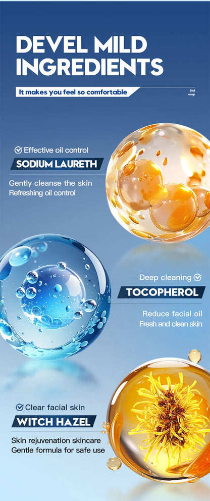 Men'S Three In One Bath Perfume Soap Witch Hazel Aloe Moisturizing Oil Control Vegetable Essential Oil Soap Facial Cleanser Hand