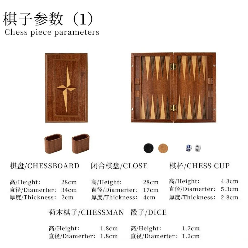 Solid Wood Backgammon Set Educational Family Board Game Leisure Entertainment