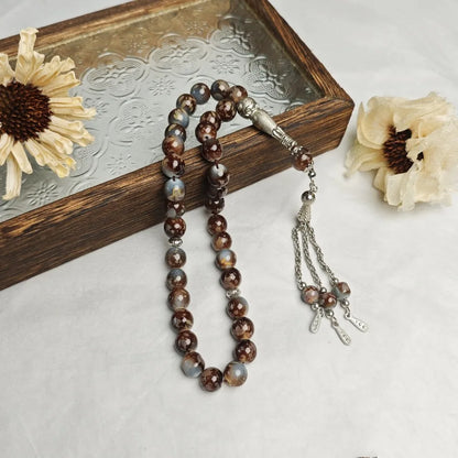 33 Beads Tiger Eye Stone Bracelet Round Small Beads Transparent Acrylic Prayer Beads Handmade With Tassels Islamic Tasbih
