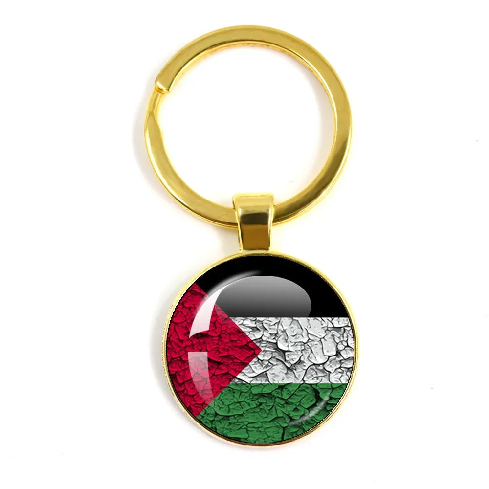 Personalized Art Patterns  Palestine Nation Flag Emblem 25mm Glass Cabohcon Keychain Key Rings for Women Men Jewelry Gift