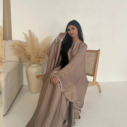 Eid Muslim Kaftan Satin Batwing Abaya Dubai Luxury Arabic African Dresses Abayas For Women Caftan Marocain Robe Femme Musulmane