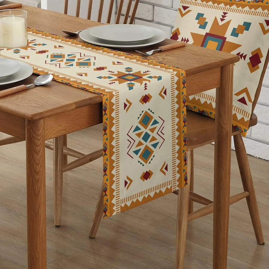 The Turquoise Mesa – Southwest Orange & Blue Linen Table Runner