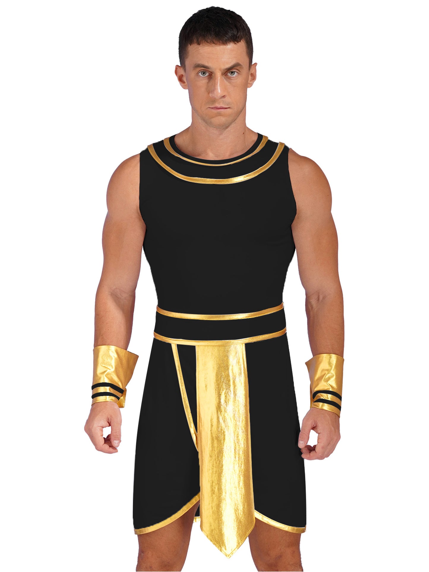 Pharaoh & Spartan Robe Costume – Men's Egyptian God Cosplay with Cuffs