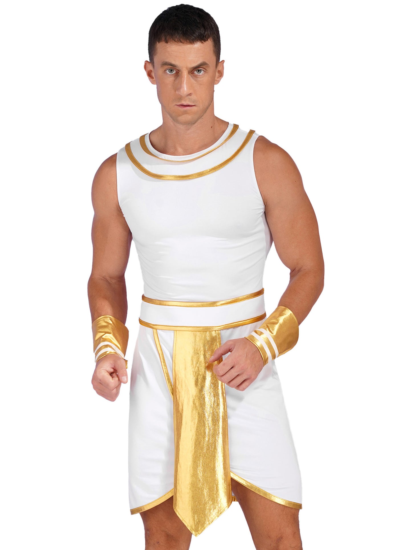 Pharaoh & Spartan Robe Costume – Men's Egyptian God Cosplay with Cuffs